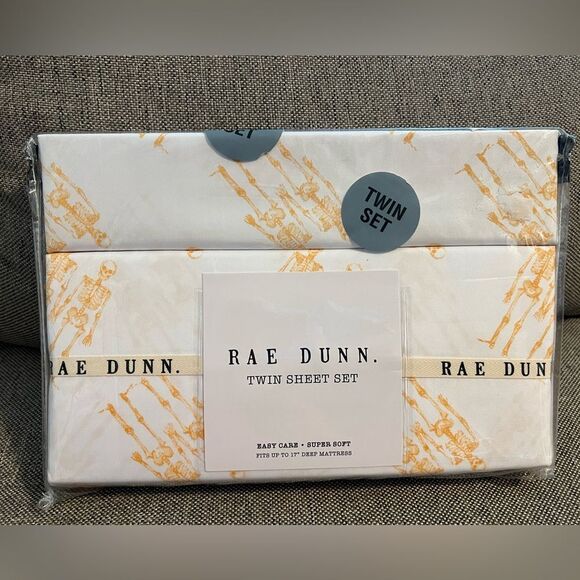 Rae Dunn Skeleton Halloween Twin Sheet Set - Picture 1 of 4